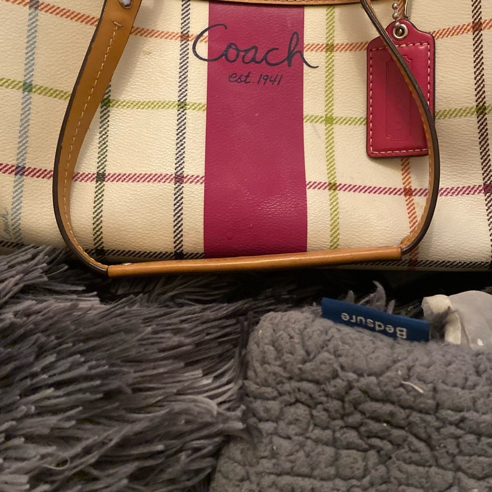 Coach Pink and Tan Plaid Tote/Pink Plaid Wallet